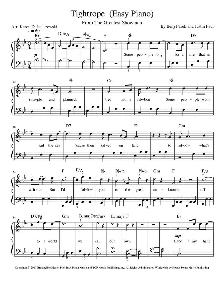 Tightrope Easy Piano scores gallery preview page 1