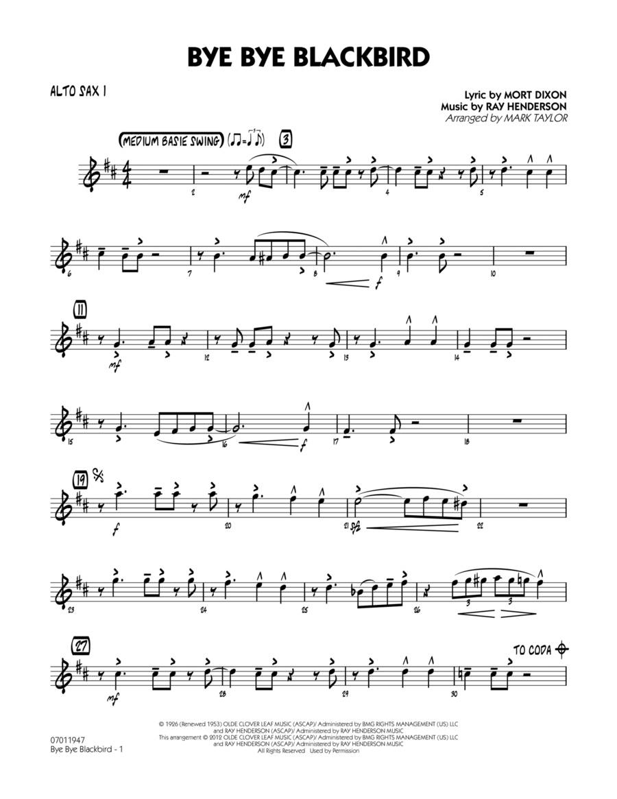 Bye Bye Blackbird - Alto Sax 1 Jazz Ensemble scores gallery preview page 1