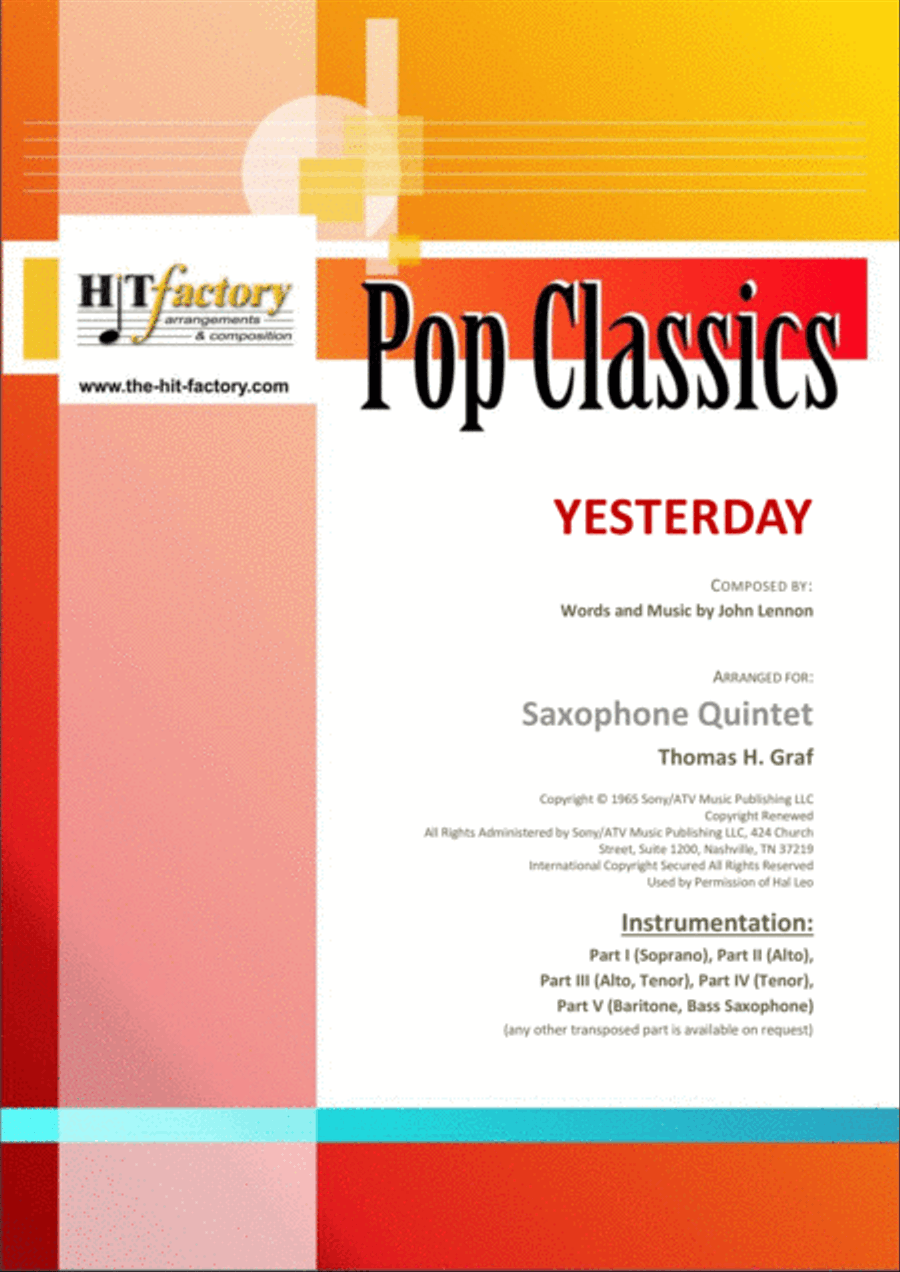 Yesterday Saxophone Quintet scores gallery preview page 1
