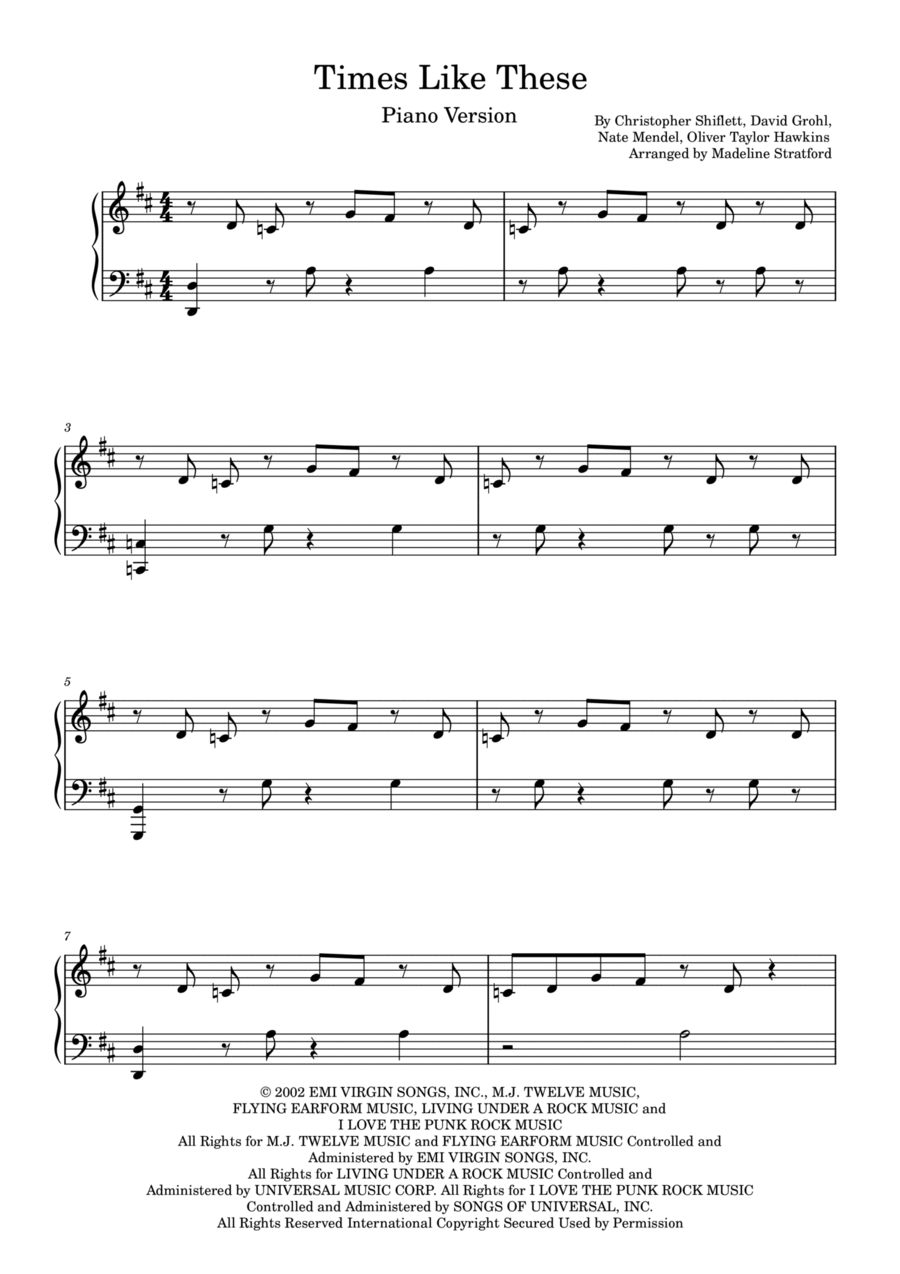 Times Like These Piano Solo scores gallery preview page 1