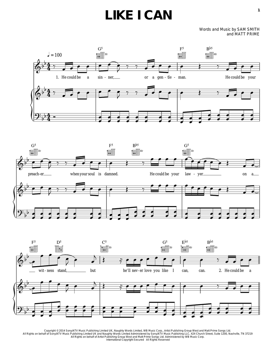 Like I Can Piano, Vocal, Guitar scores gallery preview page 1