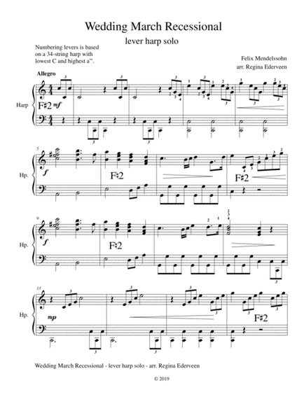 Wedding March Recessional (Mendelssohn) - lever harp solo image number null