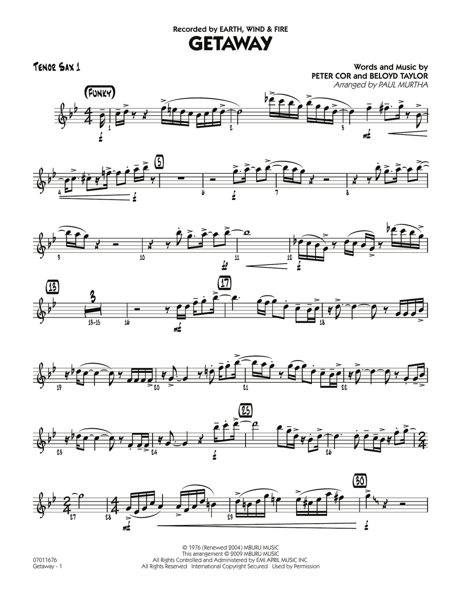 Getaway - Tenor Sax 1 Tenor Saxophone scores gallery preview page 1
