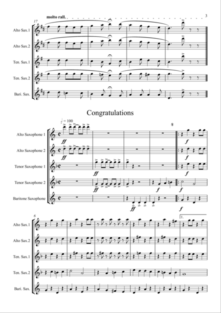 A Collection of Useful Gig Tunes:(Happy Birthday, God Save the Queen etc) - saxophone quintet Saxophone Quintet scores gallery preview page 3