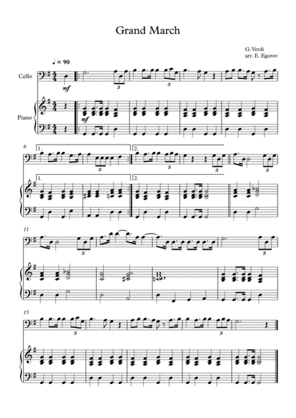 Grand March (Aida), Giuseppe Verdi, For Cello & Piano image number null