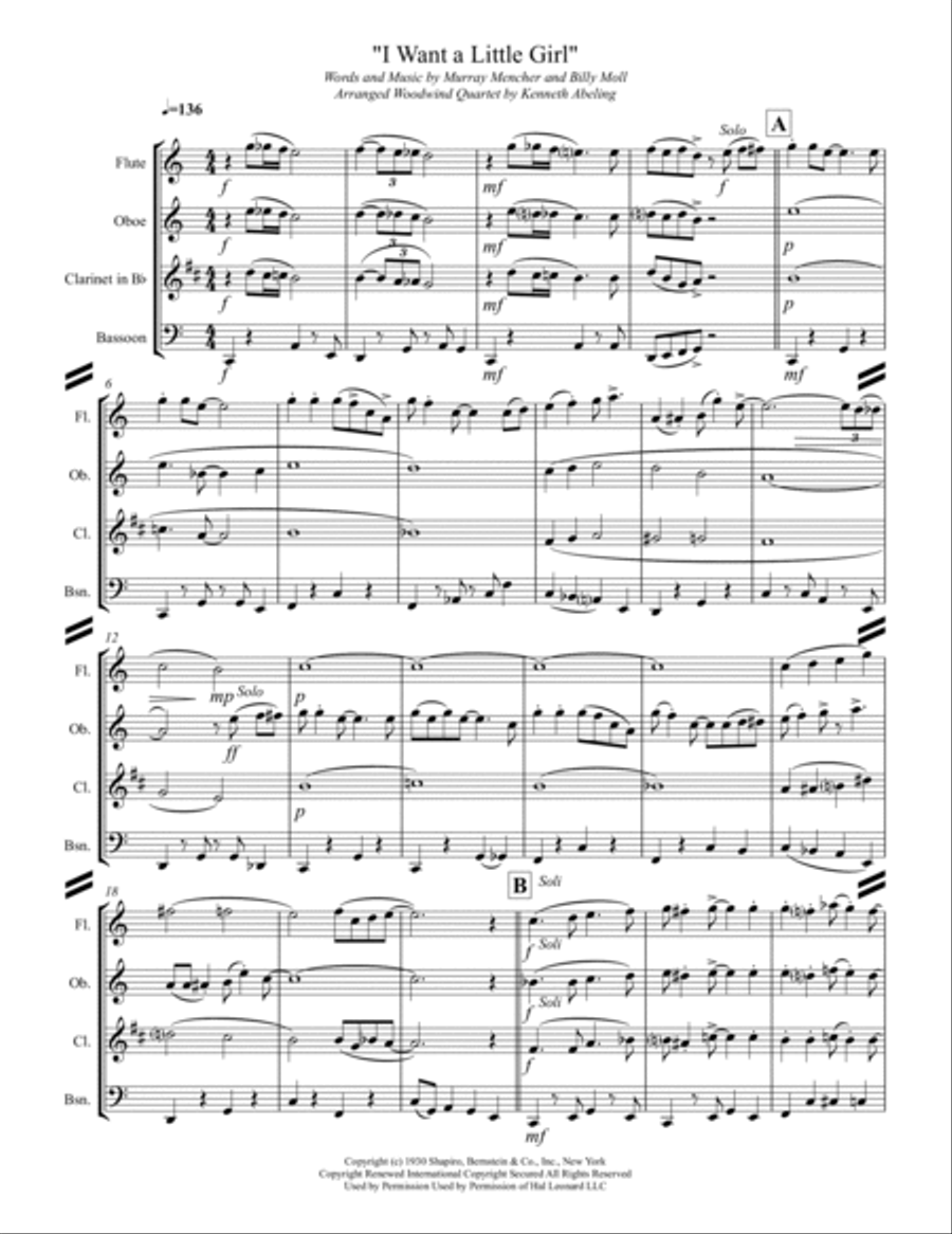 I Want A Little Girl I Want A Little Girl Woodwind Quartet scores gallery preview page 2