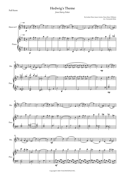 Hedwig's Theme (from Harry Potter) for Horn in F Solo and Piano Accompaniment image number null