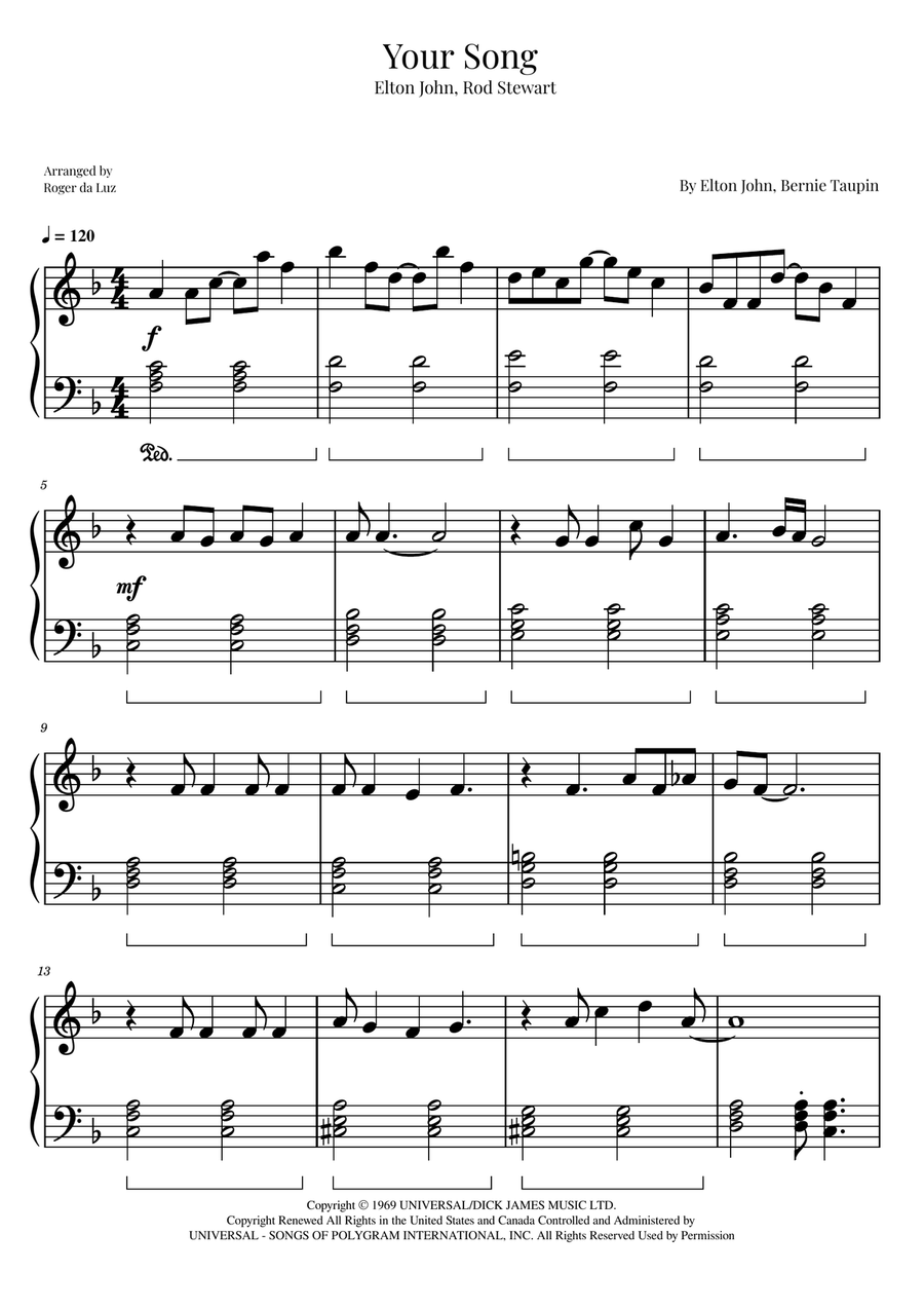 Your Song Easy Piano scores gallery preview page 1