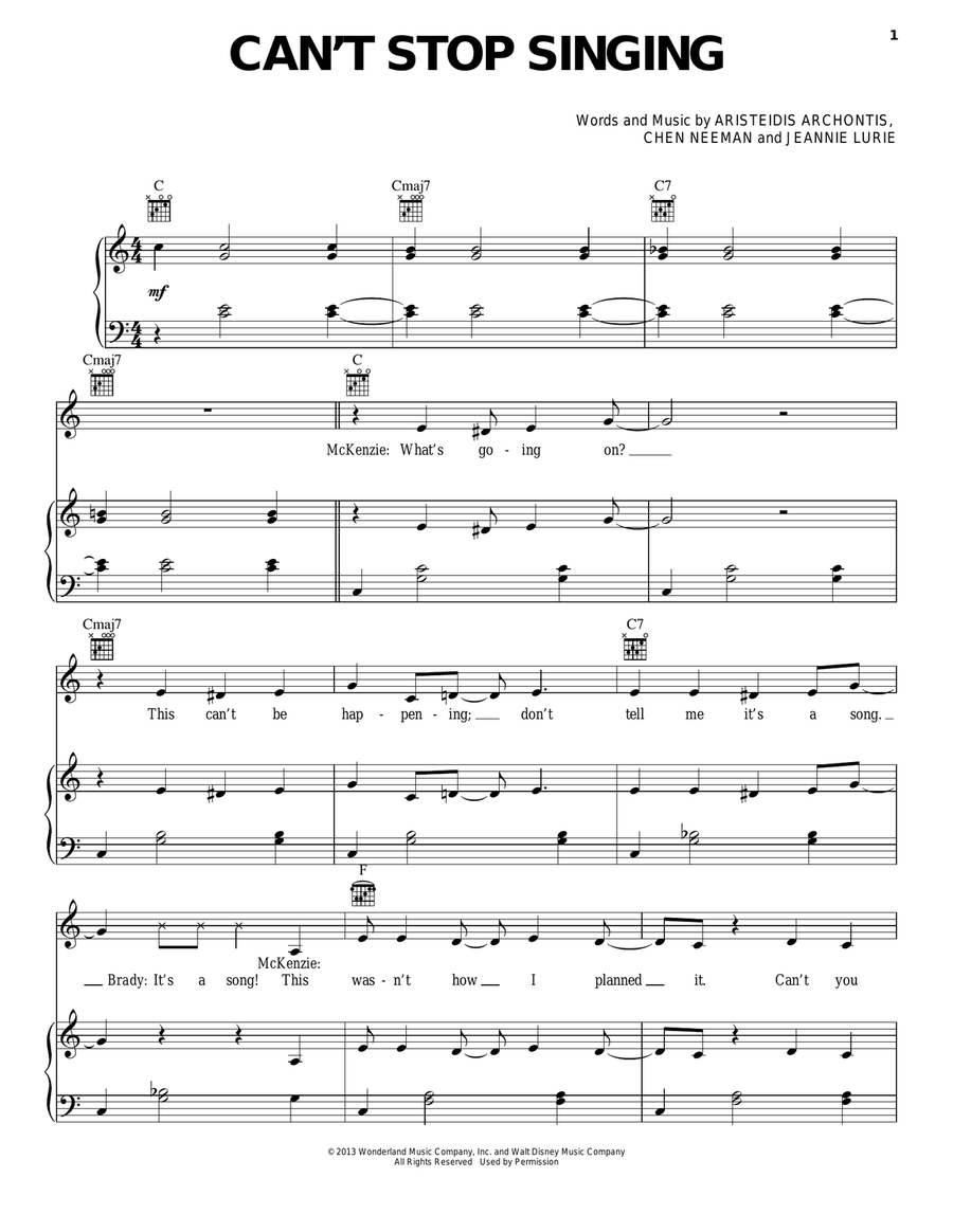 Can't Stop Singing Can't Stop Singing Piano, Vocal, Guitar scores gallery preview page 1