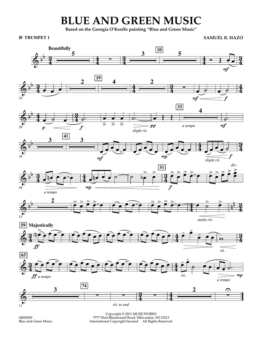 Blue And Green Music - Bb Trumpet 1 Concert Band scores gallery preview page 1