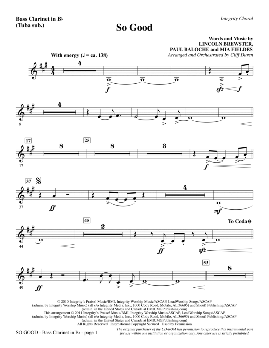 So Good - Bass Clarinet (sub. dbl bass) Choir scores gallery preview page 1