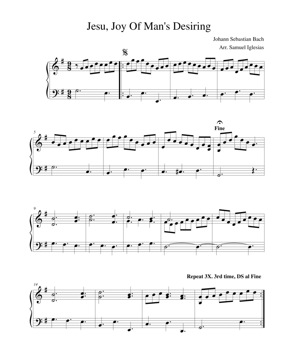 "Jesu, Joy Of Man's Desiring" (Cantata BWV 147) - Basic Piano Arrangement image number null