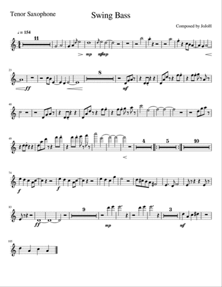Swing Bass - Bb Tenor Saxophone Jazz Ensemble scores gallery preview page 1
