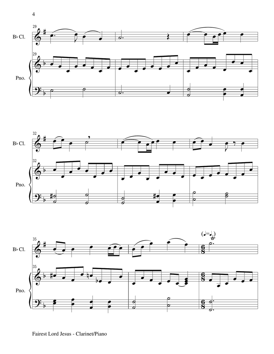 FAIREST LORD JESUS (Bb Clarinet/Piano and Clar Part) B-Flat Clarinet scores gallery preview page 4