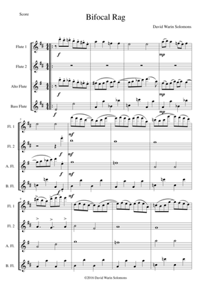 Book cover for Bifocal Rag for flute quartet (2 flutes, 1 alto flute, 1 bass flute)