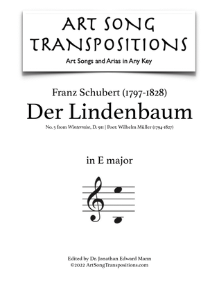 Book cover for SCHUBERT: Der Lindenbaum, D. 911 no. 5 (transposed to E major)