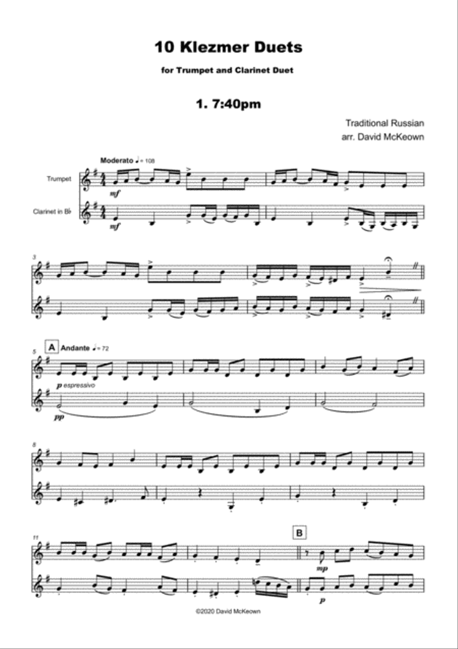 10 Klezmer Duets for Trumpet and Clarinet