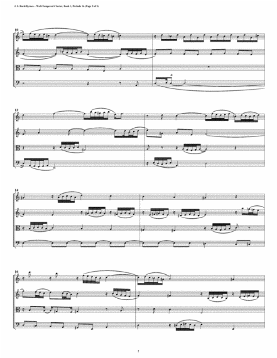 Prelude 16 from Well-Tempered Clavier, Book 1 (String Quartet) String Quartet scores gallery preview page 2