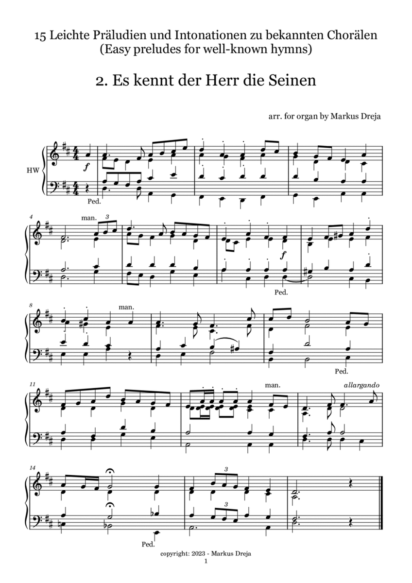 Easy Organ Preludes - leichte Orgelpräludien | Es kennt der Herr die Seinen image number null