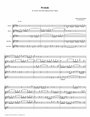 Book cover for Prelude 19 from Well-Tempered Clavier, Book 2 (Flute Quartet)
