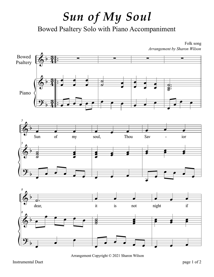 Sun of My Soul (Easy Bowed Psaltery Solo with Piano Accompaniment) Zither scores gallery preview page 3