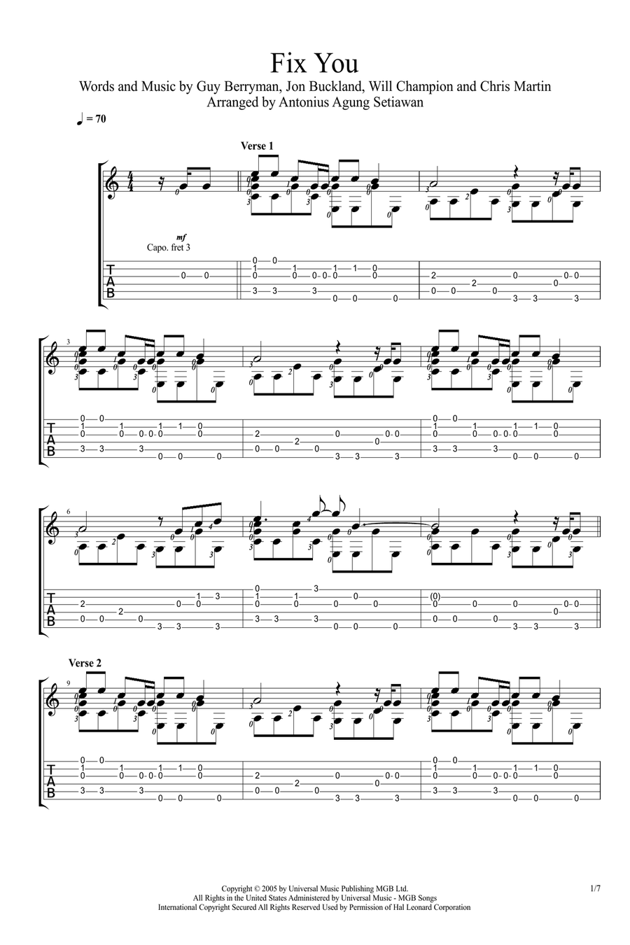 Fix You Guitar Solo scores gallery preview page 1