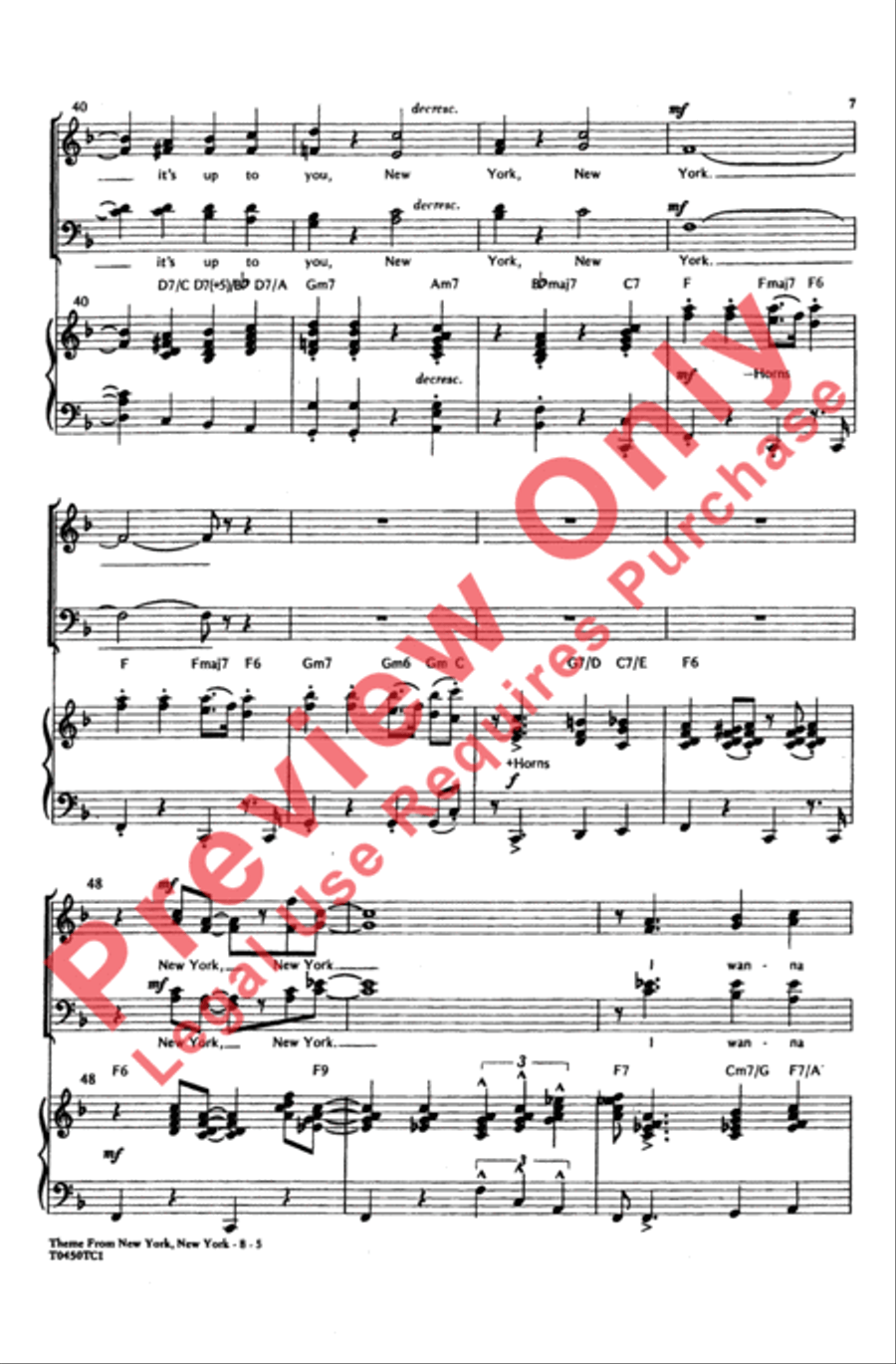 New York, New York, Theme from 4-Part scores gallery preview page 7