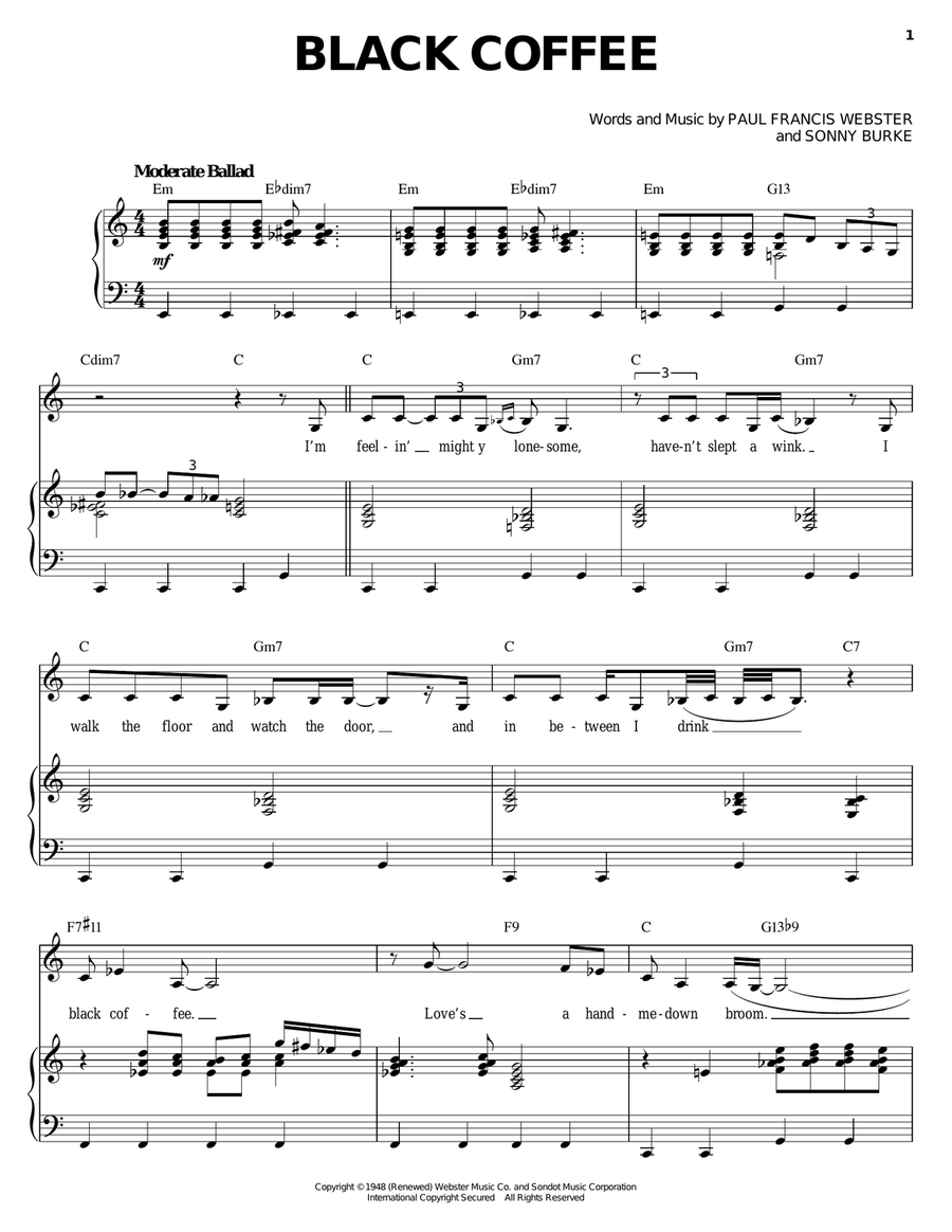 Black Coffee Piano, Vocal scores gallery preview page 1