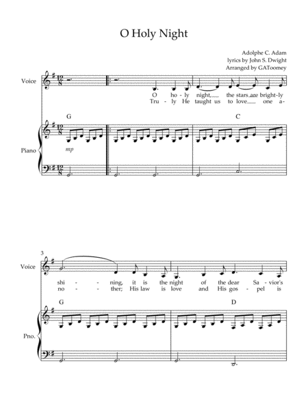 O Holy Night in G Major, Alto Voice and Easy Piano image number null