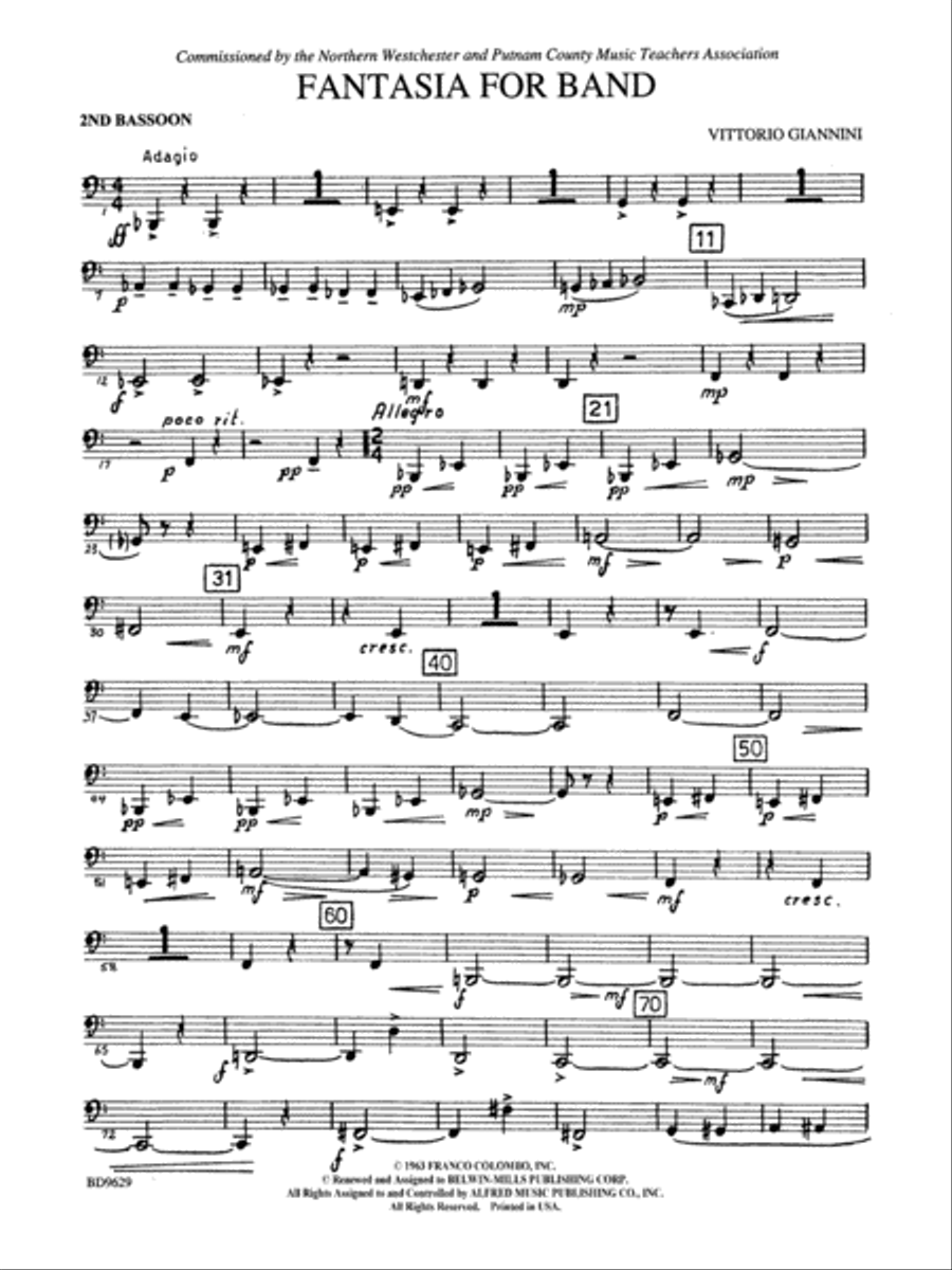 Fantasia for Band: 2nd Bassoon Concert Band scores gallery preview page 1