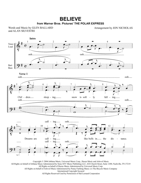Believe by Josh Groban Choir - Digital Sheet Music