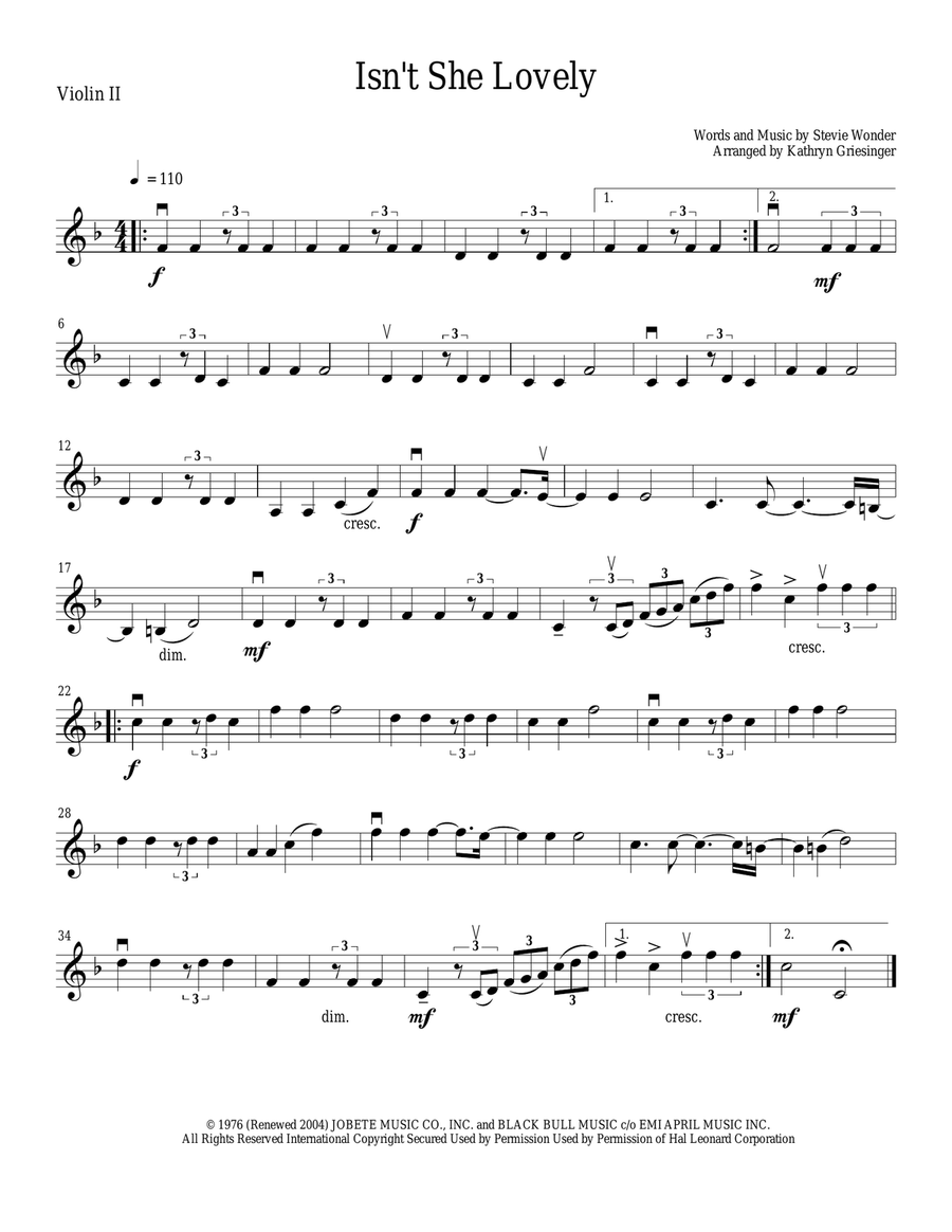 Isn't She Lovely String Quartet scores gallery preview page 2