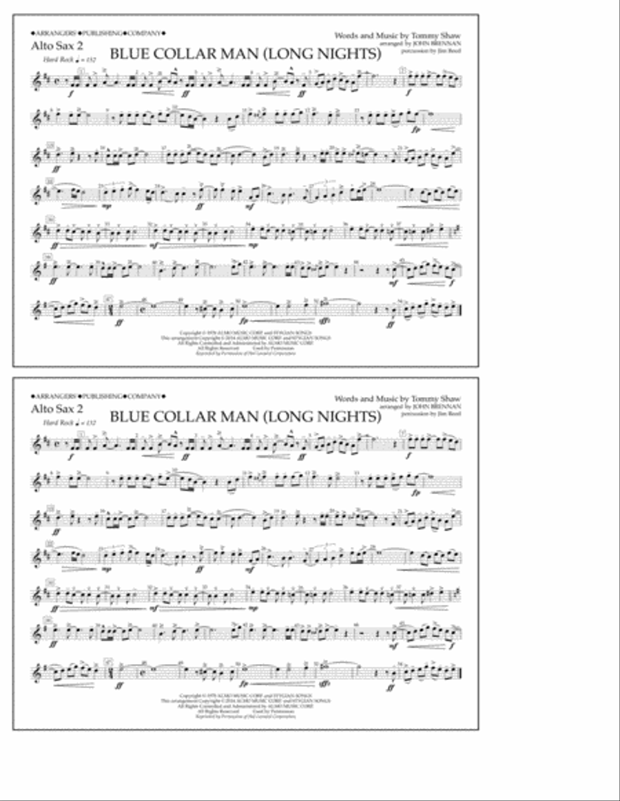 Blue Collar Man (Long Nights) - Alto Sax 2 Marching Band scores gallery preview page 1