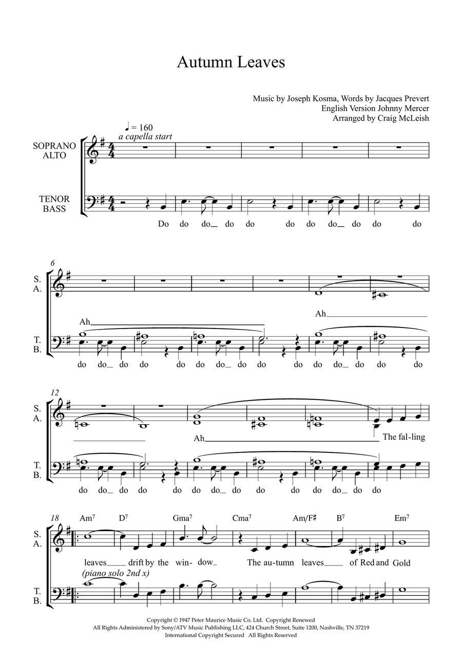 Autumn Leaves (arr. Craig McLeish) SSATB scores gallery preview page 1