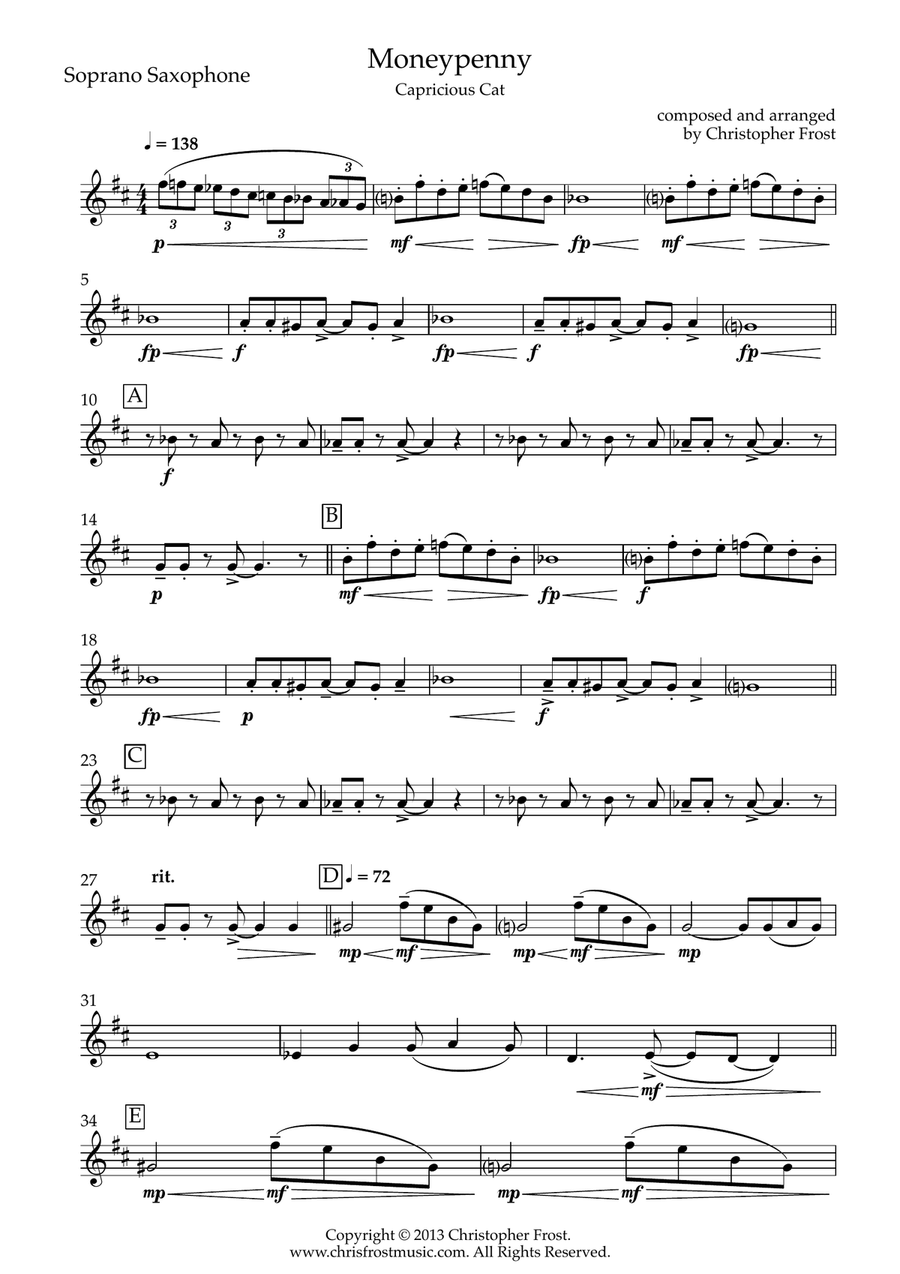 Moneypenny - Capricious Cat from The Cat Suite (saxophone quartet - SATB) Saxophone Quartet scores gallery preview page 6