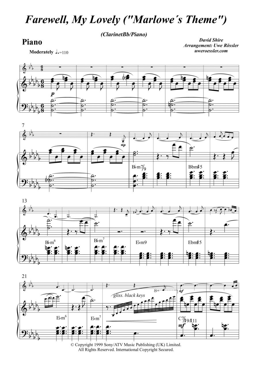 Marlowe's Theme B-Flat Clarinet scores gallery preview page 1
