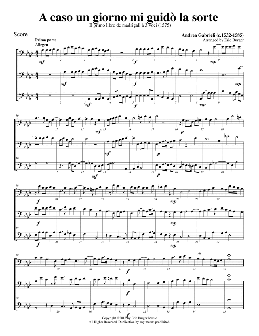 A caso un giorno mi guidò la sorte for Trombone or Low Brass Trio Trombone Trio scores gallery preview page 1