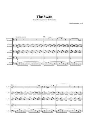 Book cover for The Swan by Saint-Saëns for Recorder Quintet with Chords