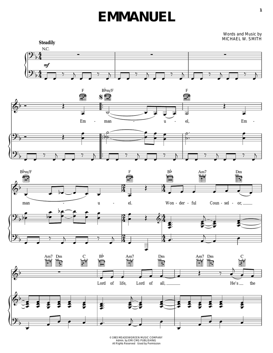 Emmanuel Piano, Vocal, Guitar scores gallery preview page 1