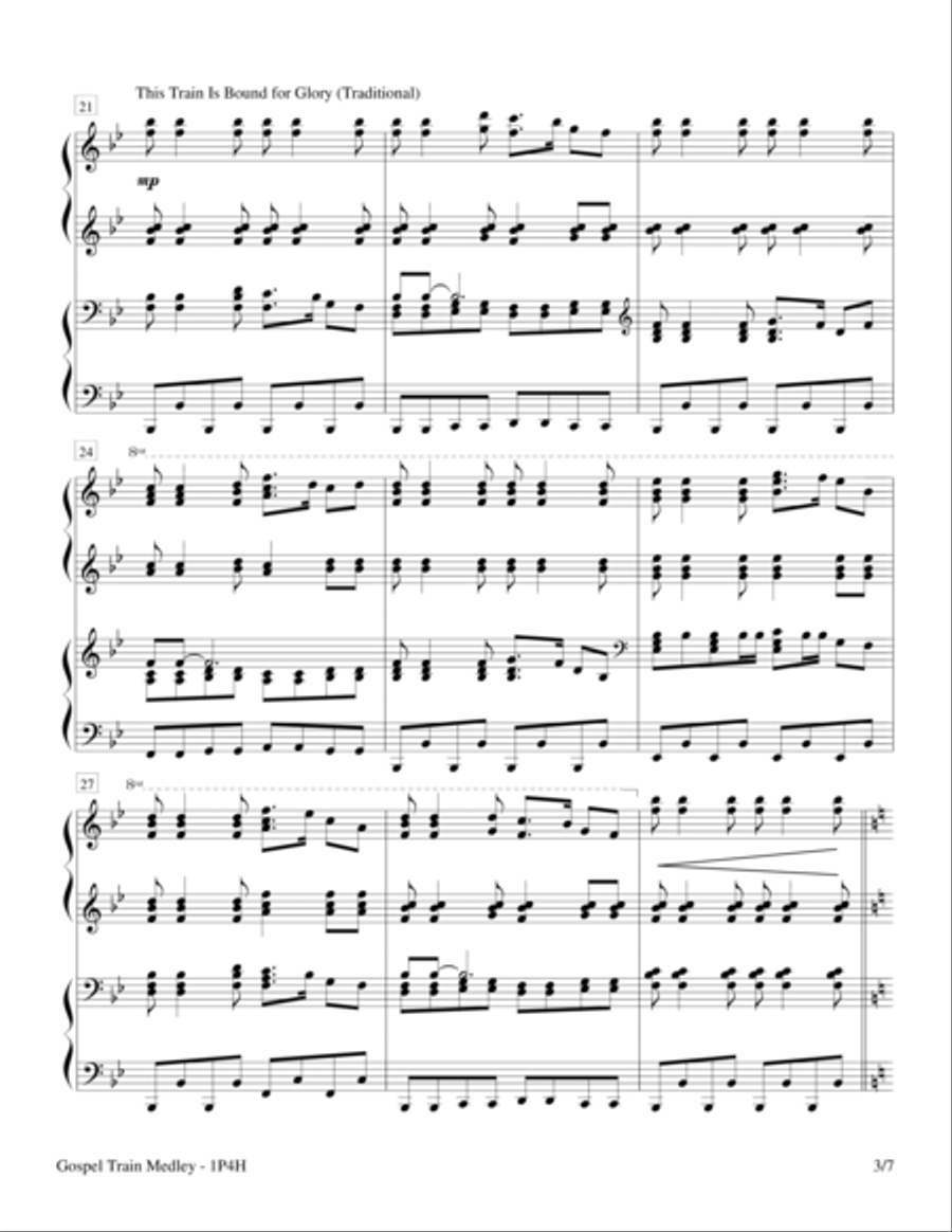Gospel Train Medley (1 Piano, 4-Hands) 1 Piano, 4-Hands scores gallery preview page 3