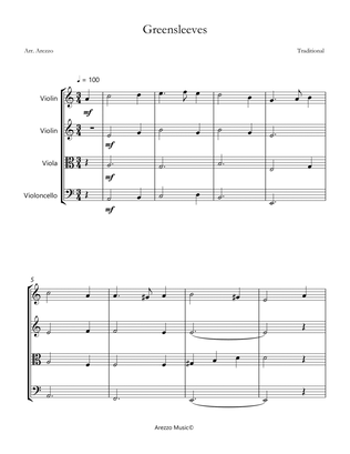 greensleeves string quartet arrangement sheet music