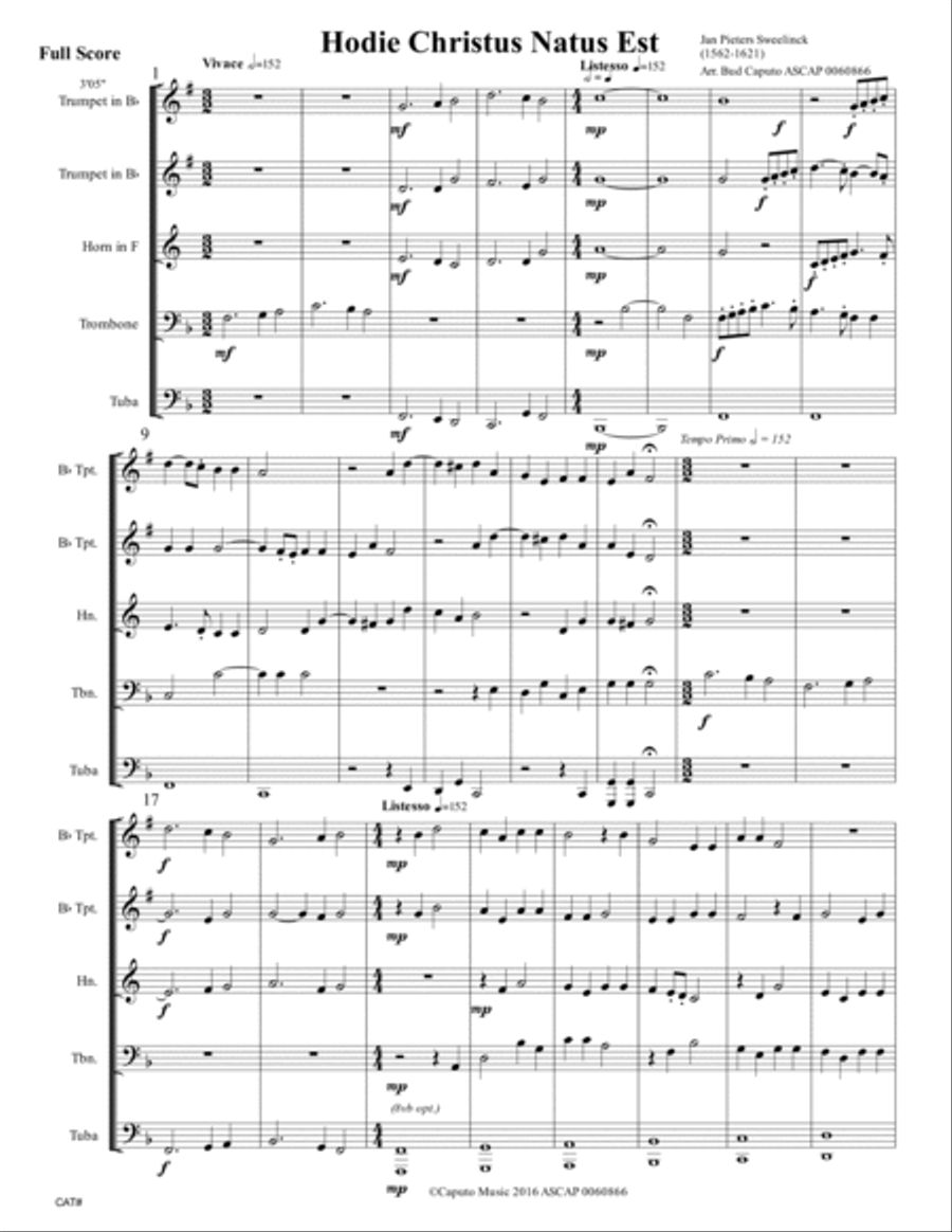 Hodie Christus Natus Est (Christ Is Born Today) for Brass Quintet Brass Quintet scores gallery preview page 2