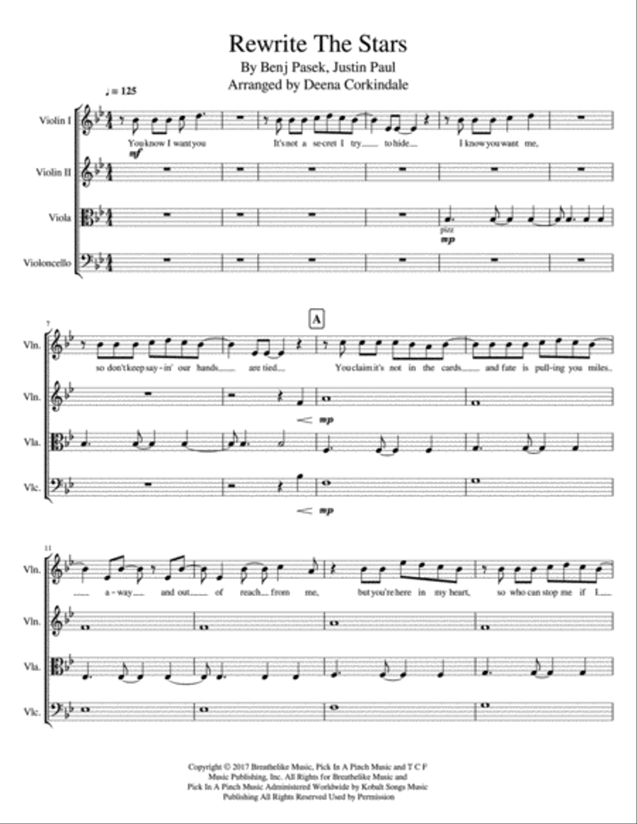 Rewrite The Stars Rewrite The Stars String Quartet scores gallery preview page 1