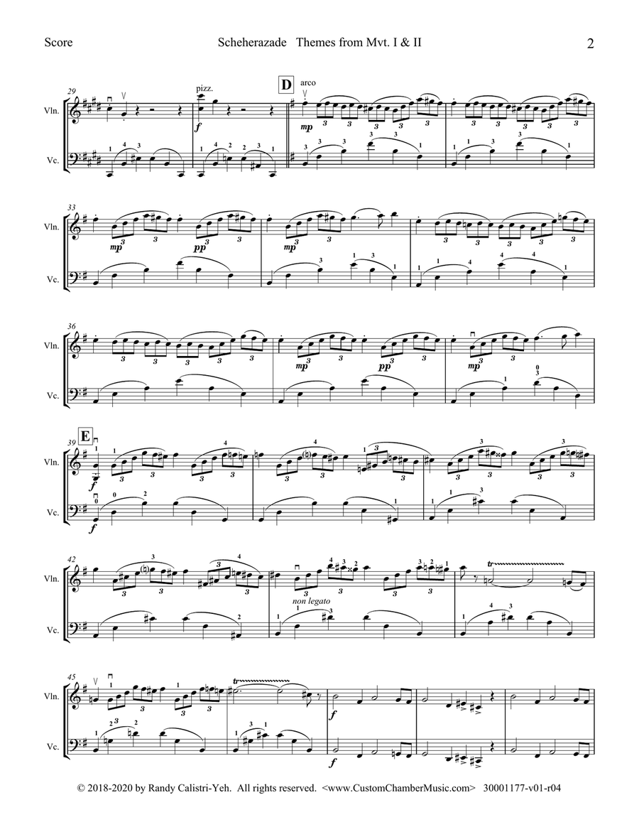Rimsky-Korsakov - Scheherazade: Themes from Mvts 1 & 2 (violin/cello duet) String Duet scores gallery preview page 2