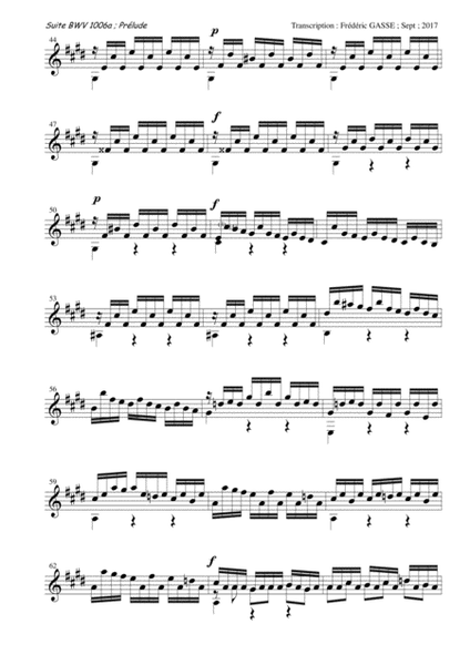 Suite BWV 1006 for guitar of Johann Sebastian Bach