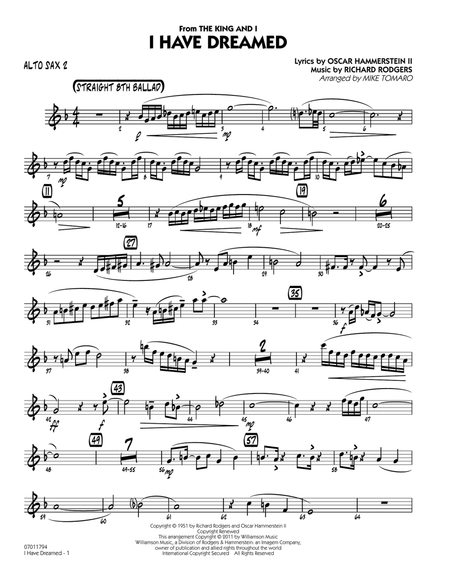 I Have Dreamed - Alto Sax 2 Jazz Ensemble scores gallery preview page 1