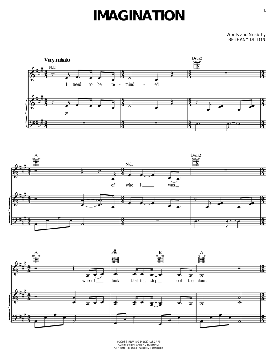 Imagination Piano, Vocal, Guitar scores gallery preview page 1