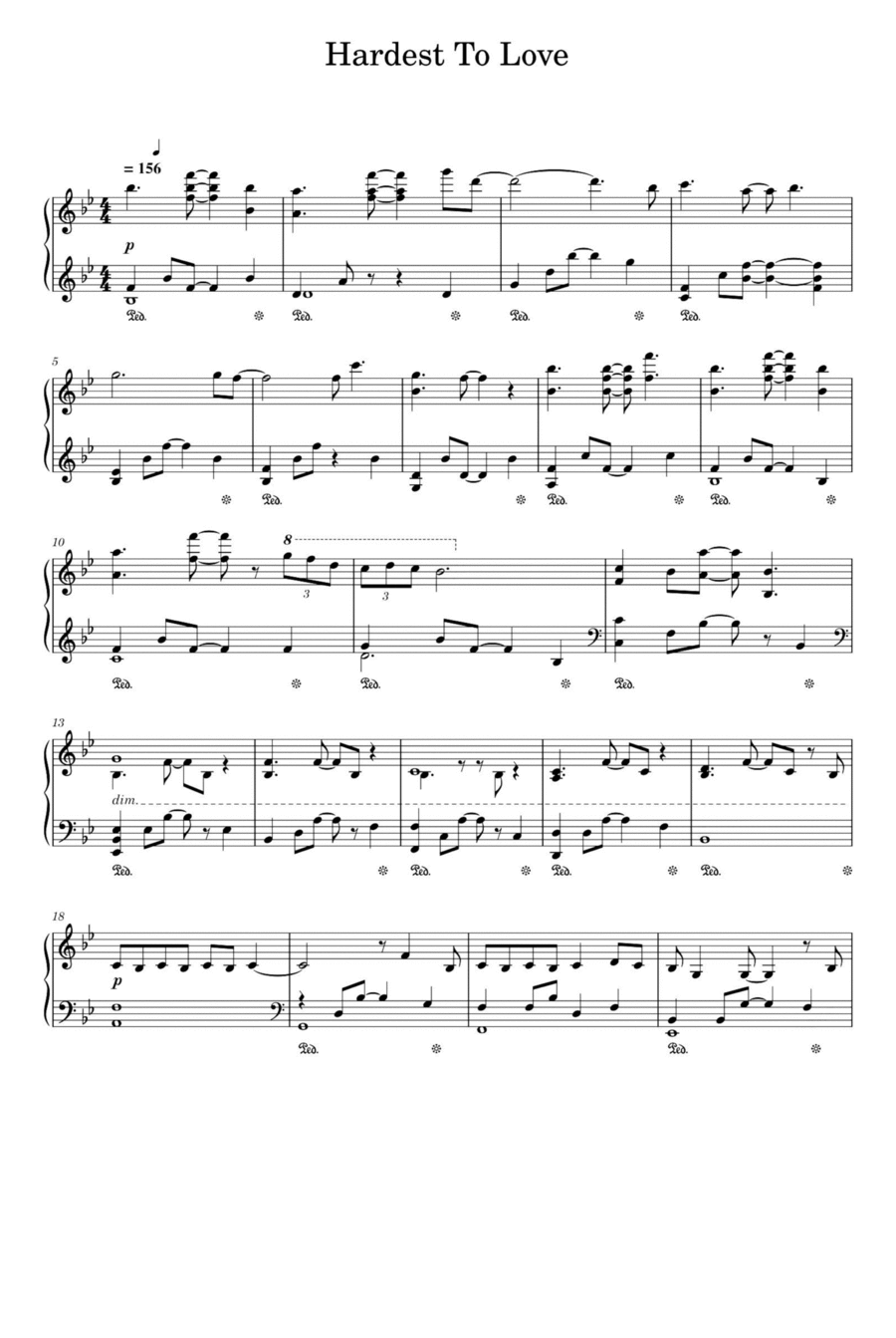 Hardest To Love Hardest To Love Piano Solo scores gallery preview page 1
