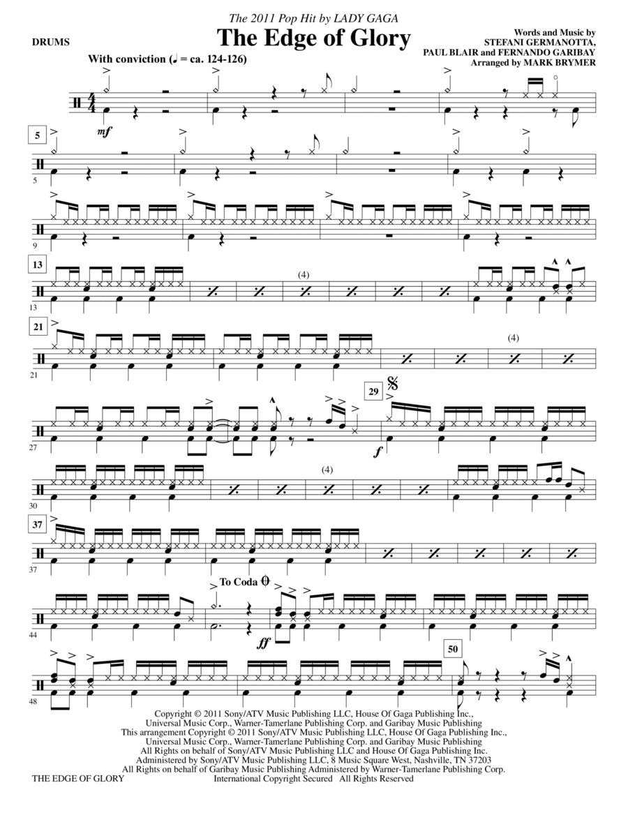 The Edge Of Glory - Drums Choir scores gallery preview page 1