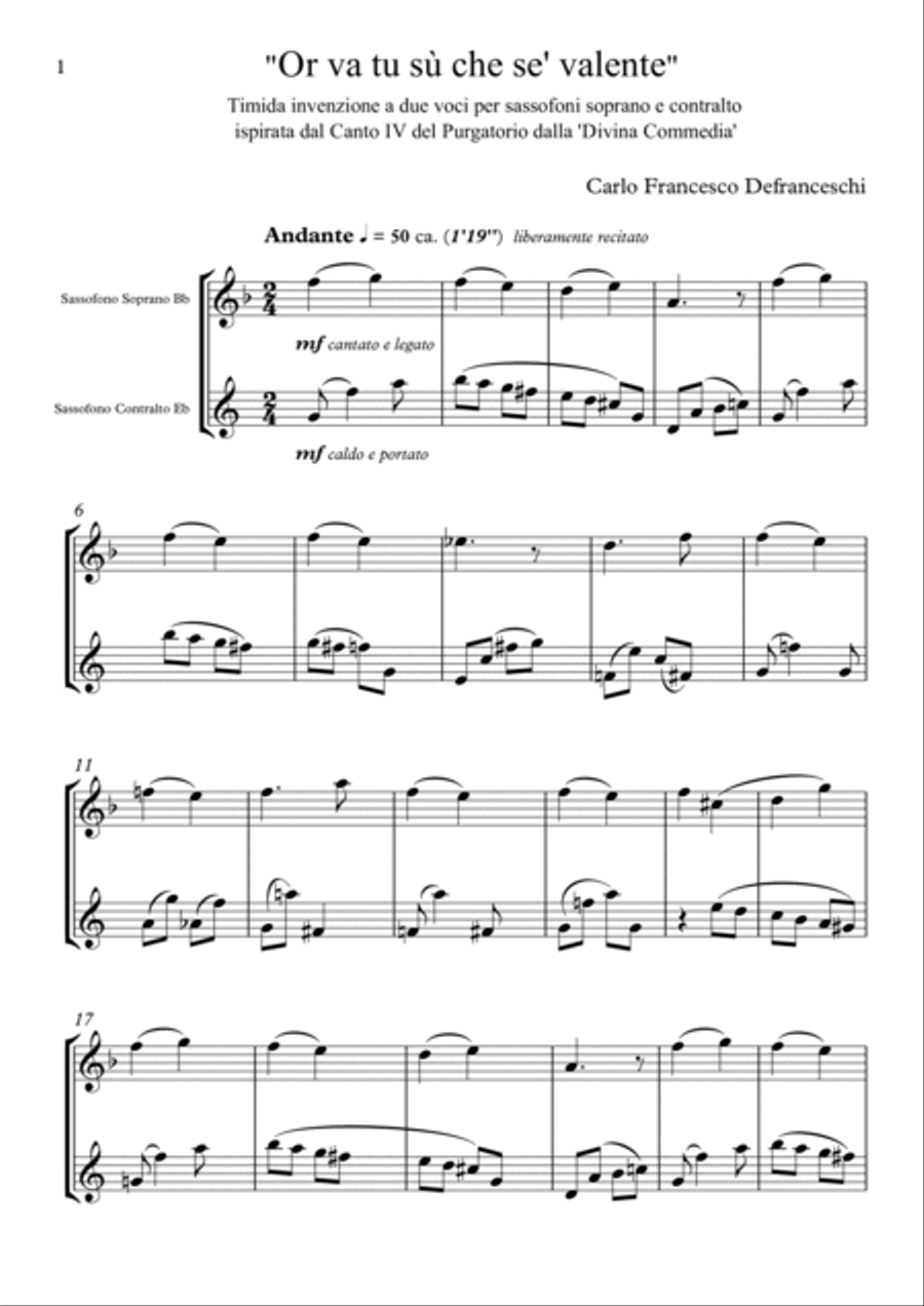Carlo Francesco Defranceschi: Or va tu sù che se' valente (ES-23-034) Soprano Saxophone scores gallery preview page 3